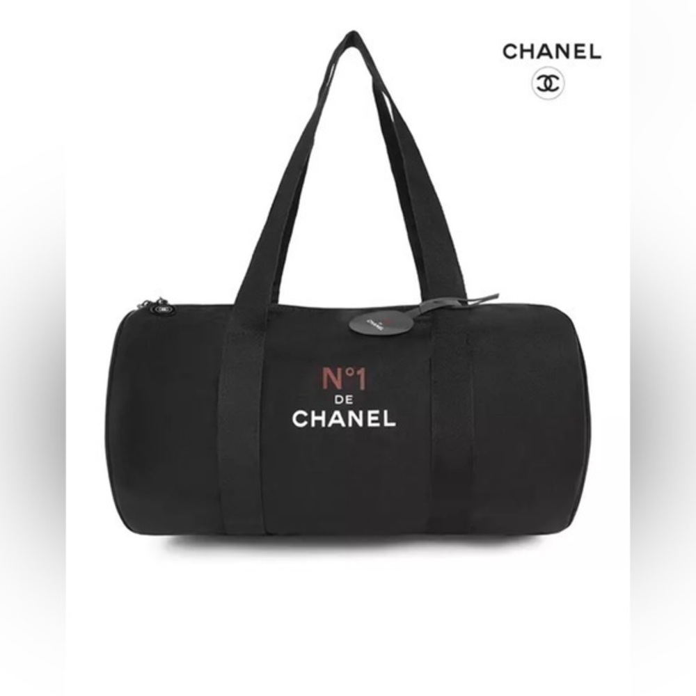 Chanel Novelty Cosmetic Canvas Boston Bag Shoulder Bag Logo Print Black
